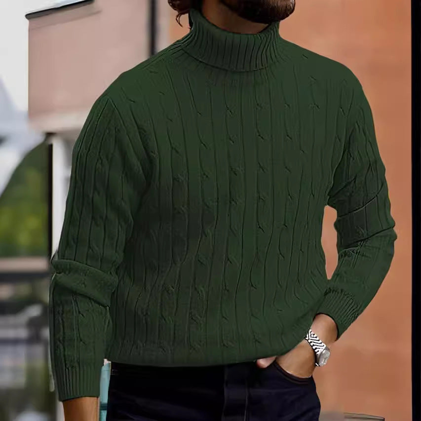 Herren nan gerippter Rollkragenpullover mit Zopfmuster und körpernaher Slim-Fit-Silhouette