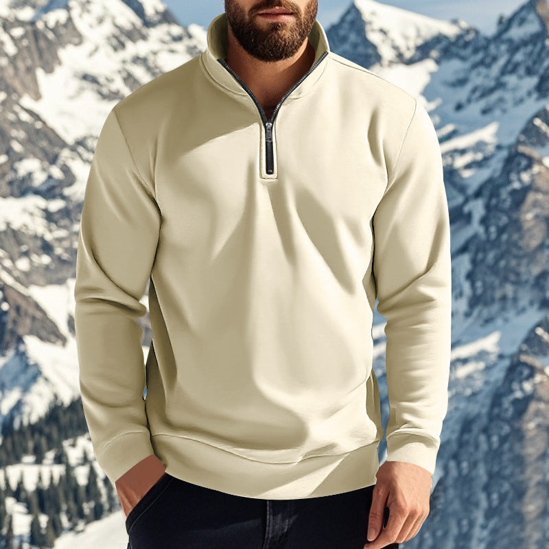 Herren nan halbhoher Reißverschluss-Sweatpullover mit Stehkragen weichem Fleecefutter und elastischen Bündchen