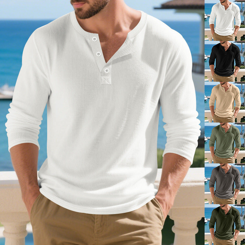 Herren nan lässiges Thermo Langarmshirt mit Strukturstrick und Knopfleiste