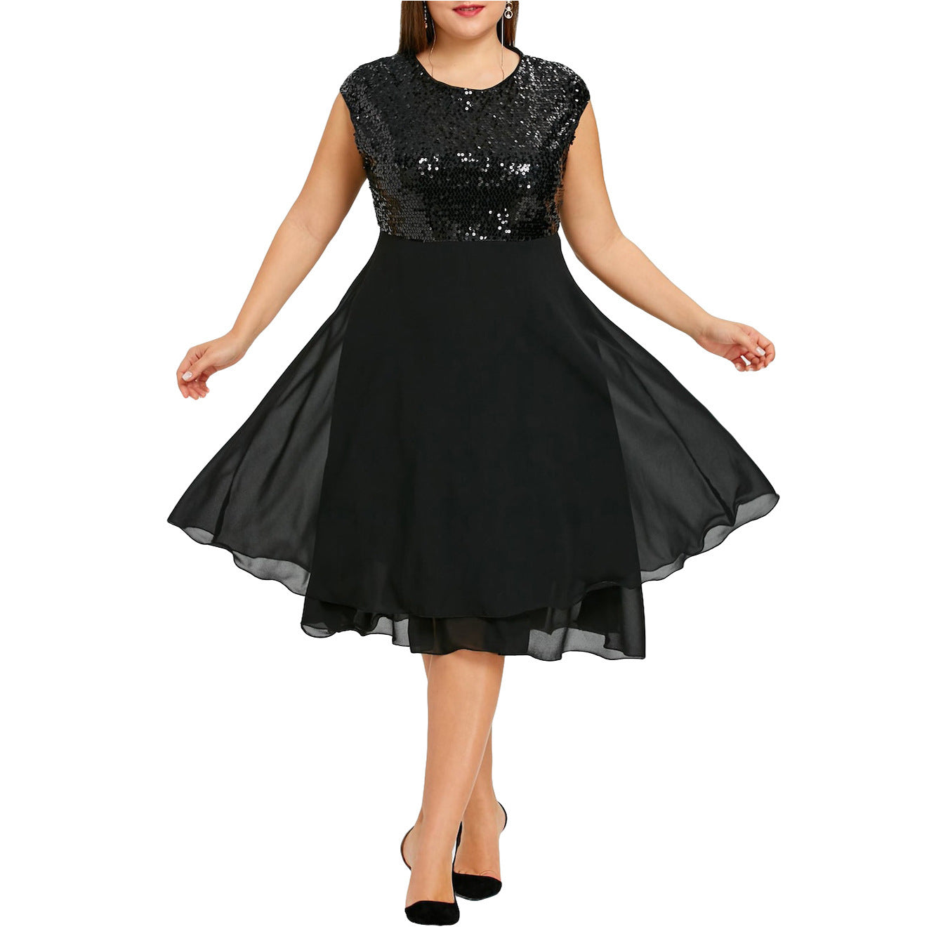 Damen Elegantes Cocktailkleid mit schimmerndem Oberteil und schwingendem Rock Selmira