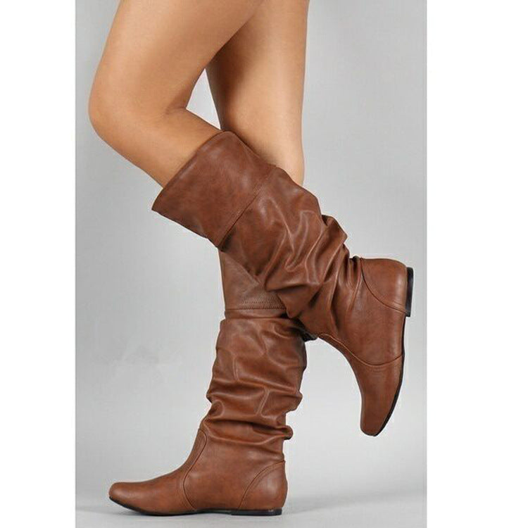 Damen nan lässige Slouch-Stiefel mit weichem Schaft, gerafftem Design und flacher Komfortsohle