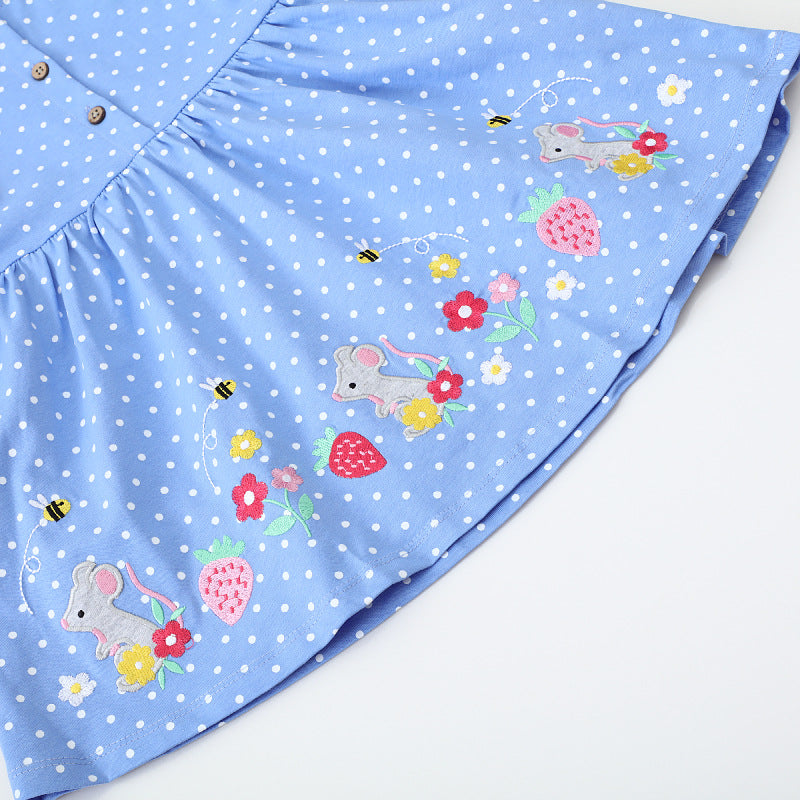 Mädchen Freizeitkleid mit niedlichen Mäuse- und Blumenstickereien