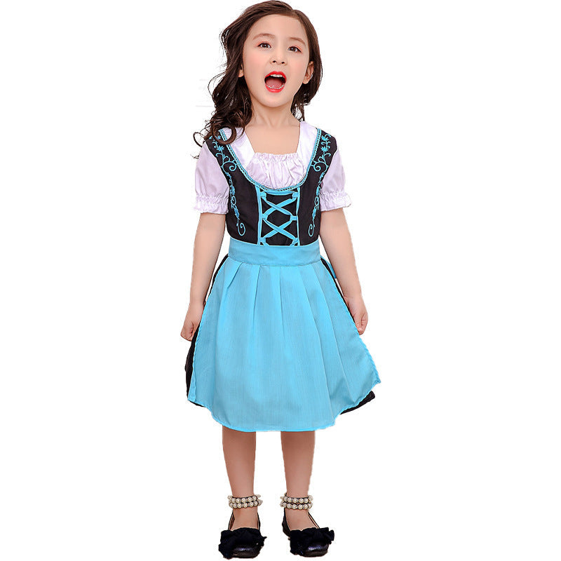 Damen nan traditionelles Kinderdirndlkleid mit geschnürtem Mieder, bestickten Details und abnehmbarer Schürze