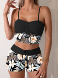 Damen Bikini-Set mit Raffung und edlem Blumendruck Selmira