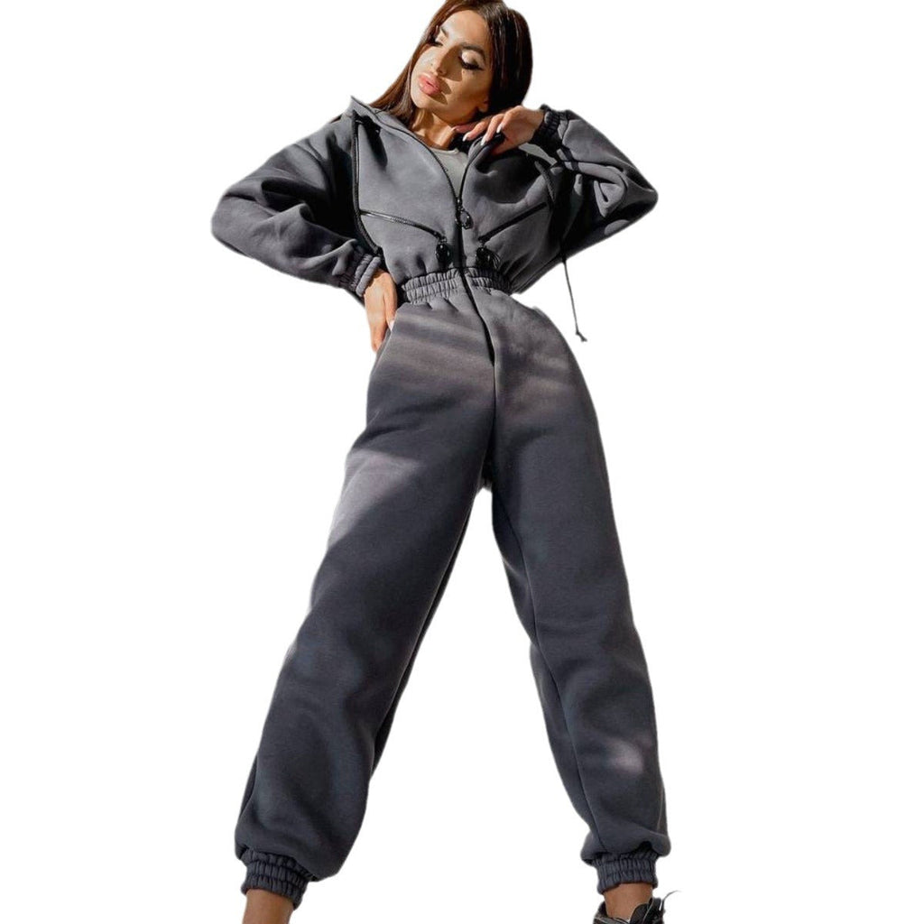 Damen nan kurzes Halbzip-Loungewear-Set mit elastischem Taillenbund und oversized Schnitt