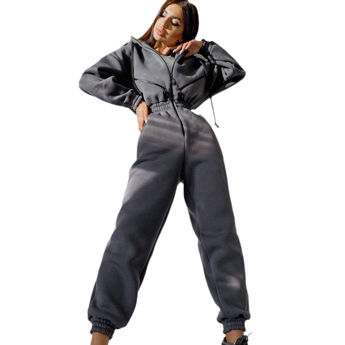 Damen nan kurzes Halbzip-Loungewear-Set mit elastischem Taillenbund und oversized Schnitt