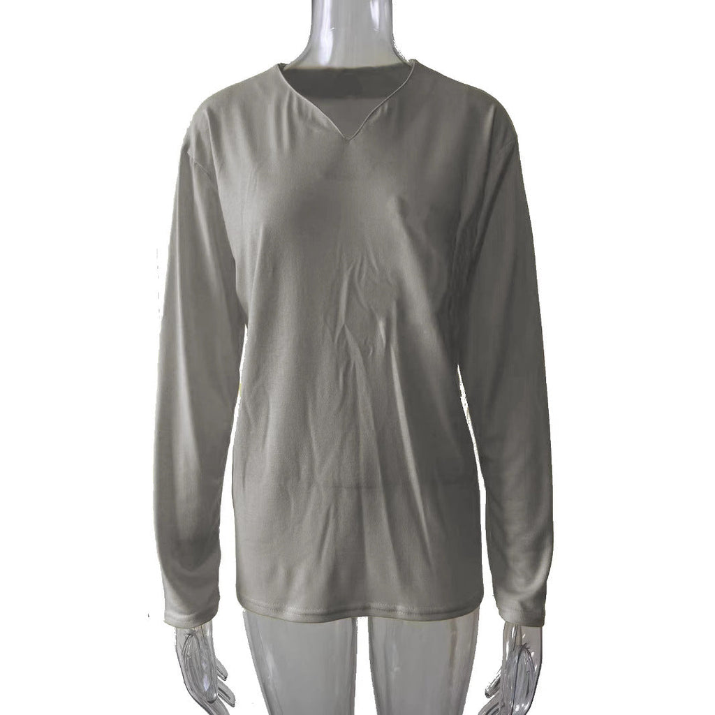 Damen nan legeres Langarmshirt mit V-Notch-Ausschnitt, Brusttasche und lockerer Oversize-Passform