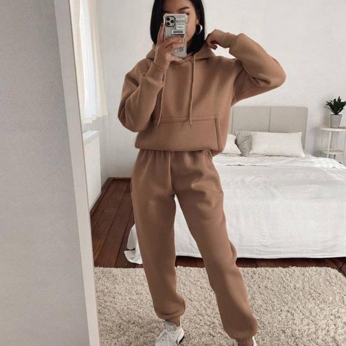 Damen nan kuscheliger Oversize-Kapuzenpullover und Highwaist-Jogginghose Set