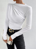 Damen nan gerafftes Langarmshirt mit asymmetrischem U-Boot-Ausschnitt und figurbetonter Silhouette