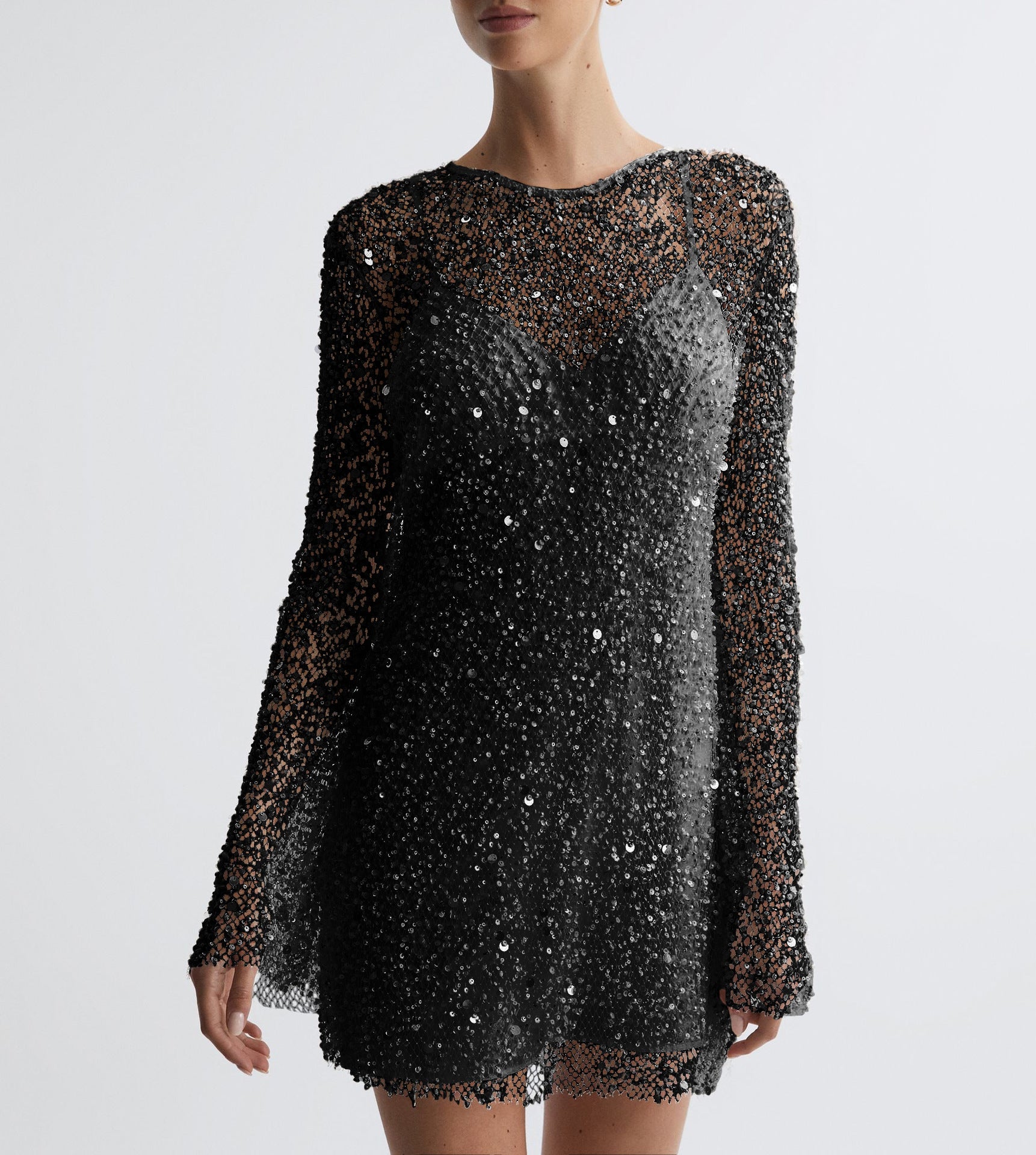 Damen Glitzerndes Cocktailkleid mit schimmernden Pailletten und langen Ärmeln Selmira