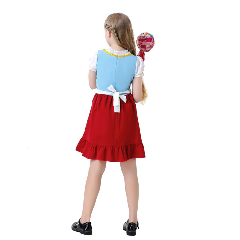 Damen nan traditionelles Dirndlkleid für Kinder mit Schürze und floraler Stickerei