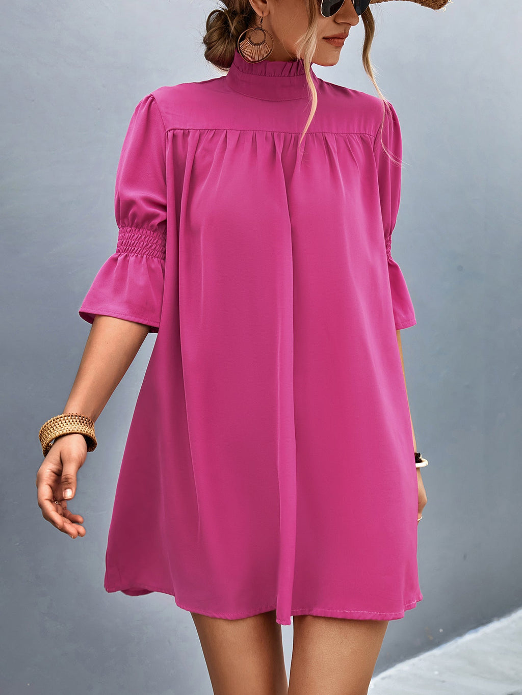 Damen Feierliches Kurzarmkleid mit Stehkragen und luftigen Ärmeln Selmira