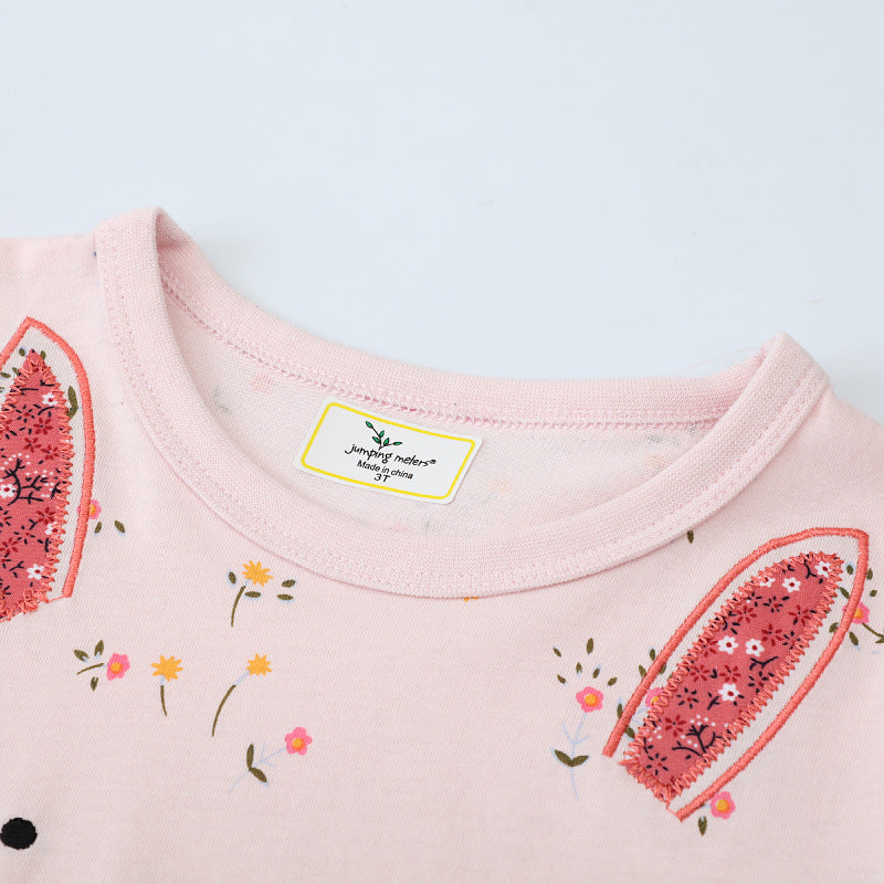 Mädchen Tüllkleid mit Hasenmotiv und floralen Applikationen
