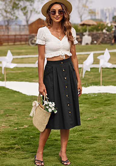 Damen A-Linien-Rock mit Taschen und Knopfleiste Selmira