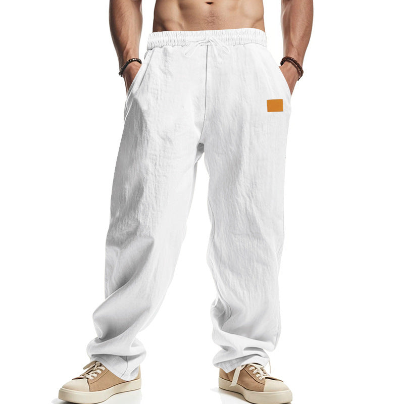 Herren nan lässige Oversize-Leinen-Jogginghose mit Elastikbund, Kordelzug und seitlichen Eingrifftaschen