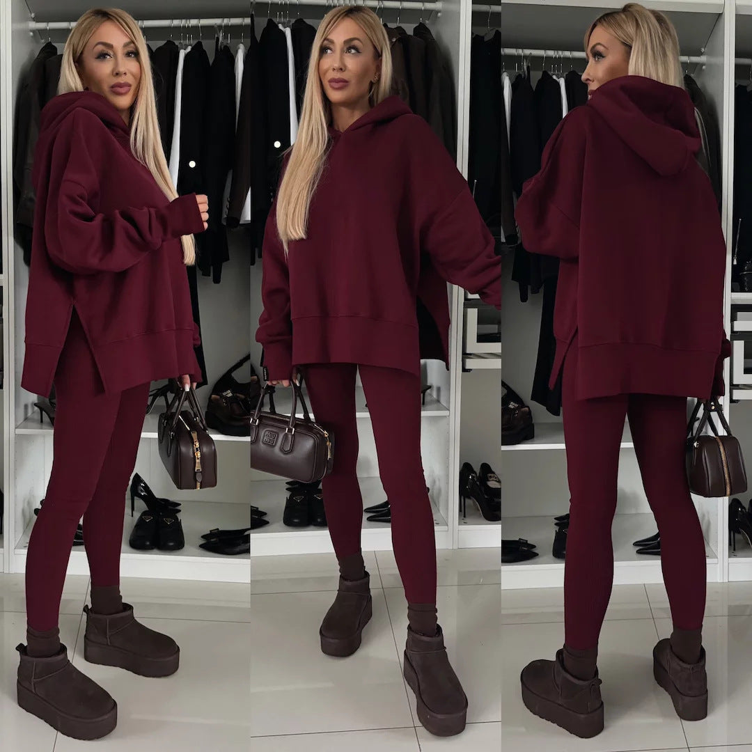 Damen nan oversized Kapuzenpullover mit Leopardenprint, kontrastbündchen und verlängertem Rückensaum