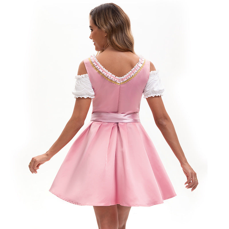 Damen nan traditionelles Dirndlkleid mit bestickter Spitzen-Schürze und Carmen-Ärmeln