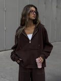 Damen nan oversized Kapuzenjacke mit Reißverschluss und Kängurutasche