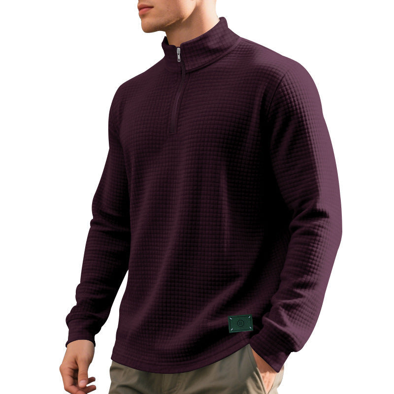Herren nan strukturierter Waffelstrick-Pullover mit kurzem Reißverschluss und lässigem Schnitt