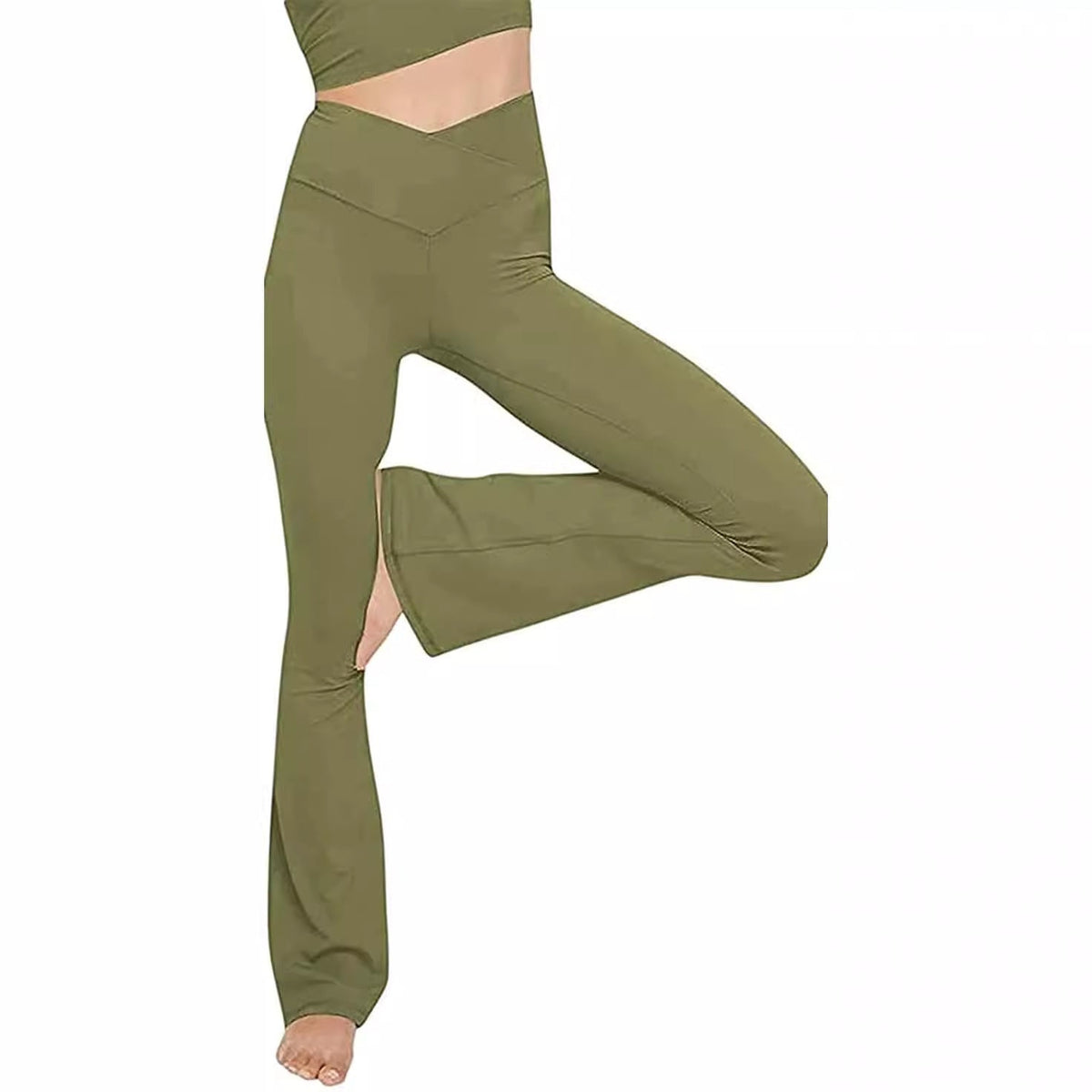 Damen nan taillenhohe Yogahose mit überkreuztem Bund und ausgestelltem Saum mit Schlitz