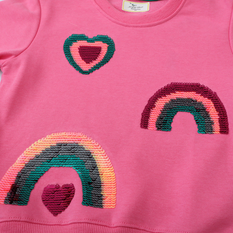 Mädchen Sweatshirt mit glitzernden Regenbogenapplikationen