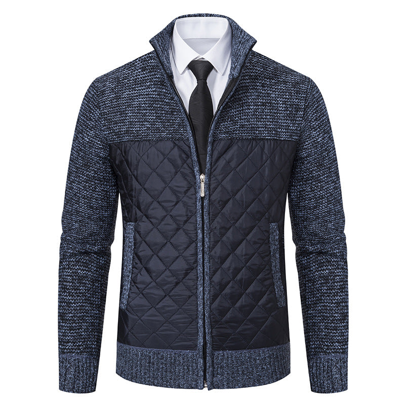 Herren nan gesteppte Hybrid-Strickjacke mit diamantsteppung, Stehkragen, isolierendem Thermofutter und Reißverschluss