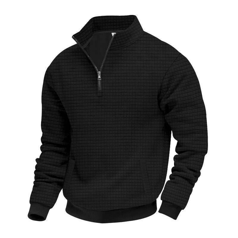 Herren nan wärmendes Waffel-Halbzip-Sweat mit Kastenquadratstruktur und Kängurutasche