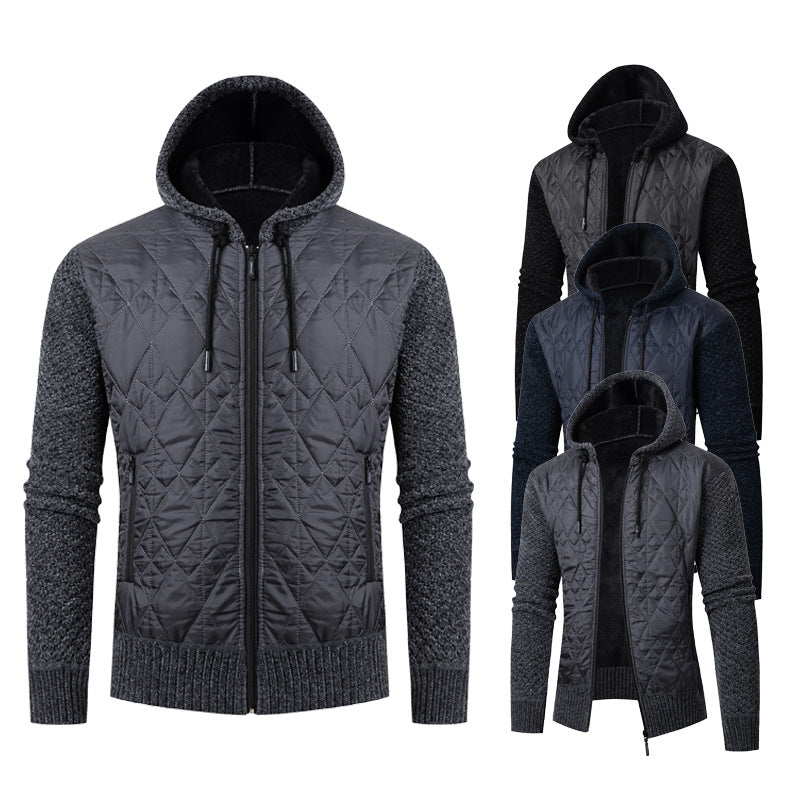 Herren nan gesteppte Kapuzenjacke mit wattierter Front, Strickärmeln und Teddyfutter