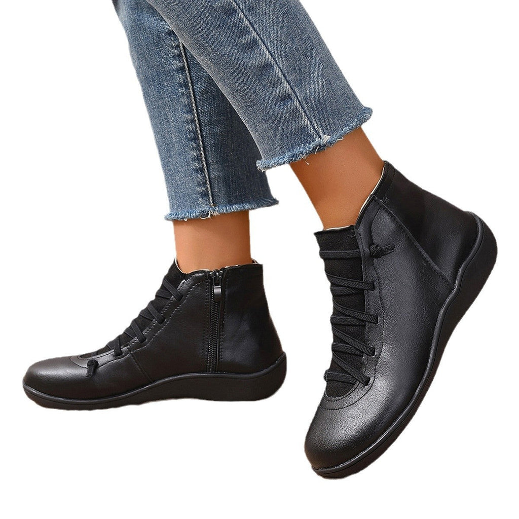 Damen nan sportliche knöchelhohe Schnürstiefelette mit seitlichem Reißverschluss und flexibler Gummisohle