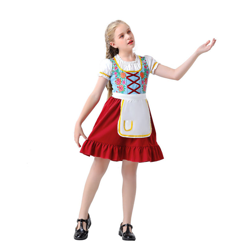 Damen nan traditionelles Dirndlkleid für Kinder mit Schürze und floraler Stickerei