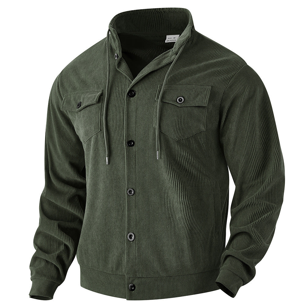 Herren nan strukturierte Cord-Workerjacke mit verdeckter Kapuze, Druckknopfverschluss und aufgesetzten Brusttaschen
