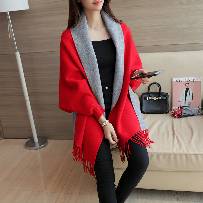 Damen eleganter Schal mit Fransen und kontrastierenden Farbdetails Selmira