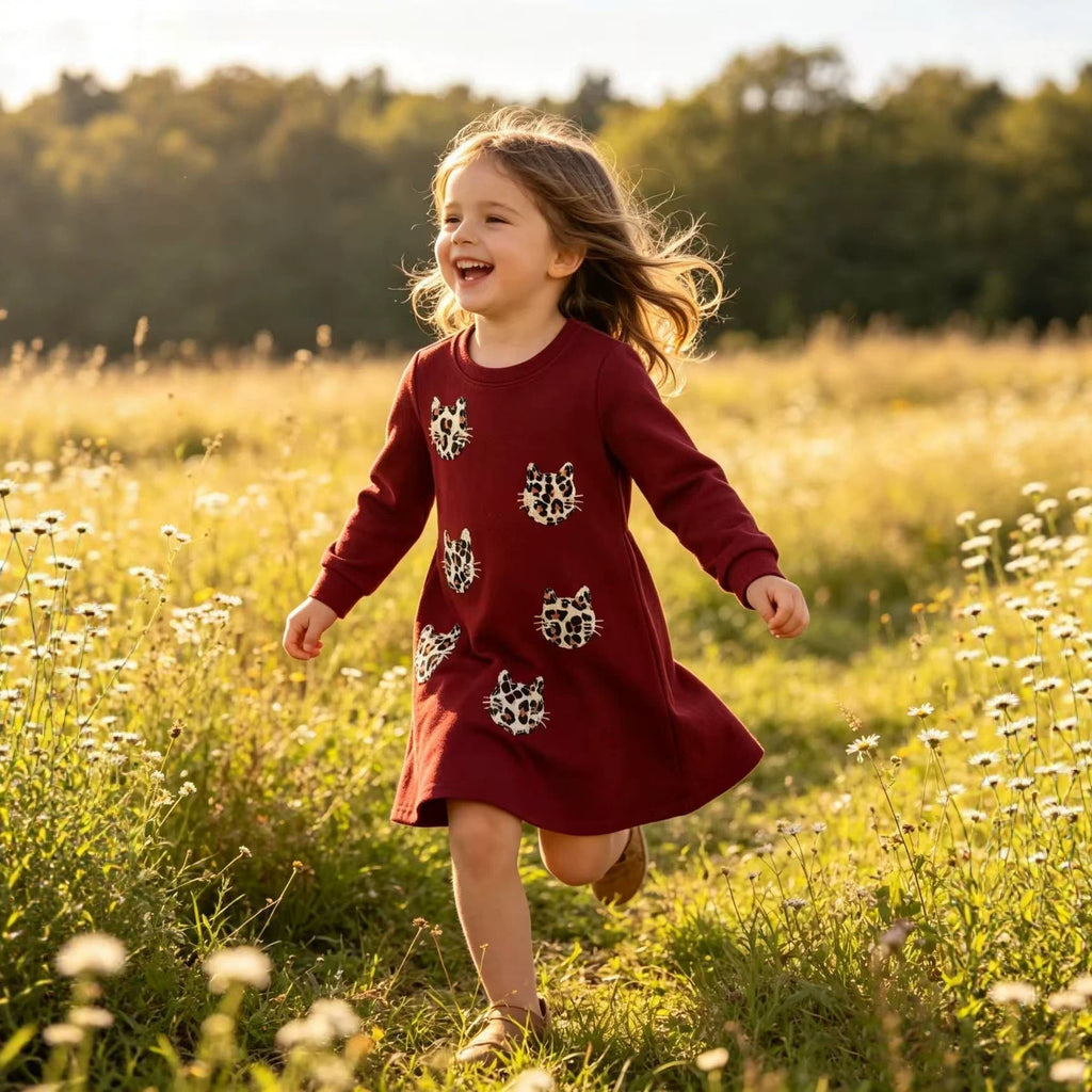 Mädchen Wohlfühlkleid mit Tierstickerei