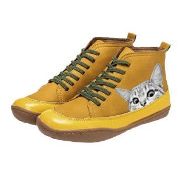 Damen nan knöchelhohe Sneaker mit niedlichem Katzenmotiv Stickerei und ergonomischem Komfortfußbett