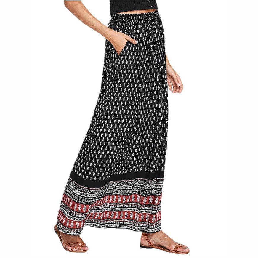 Damen nan Maxirock mit Elastikbund und Eingrifftaschen im Boho-Muster