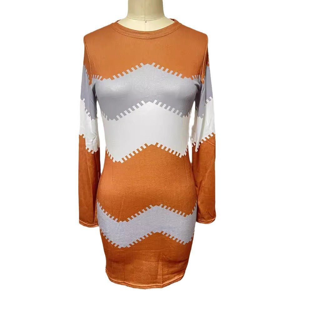 Damen nan Longsleeve-Strickkleid mit Chevron-Muster, geradem Saum und körperumspielender Passform