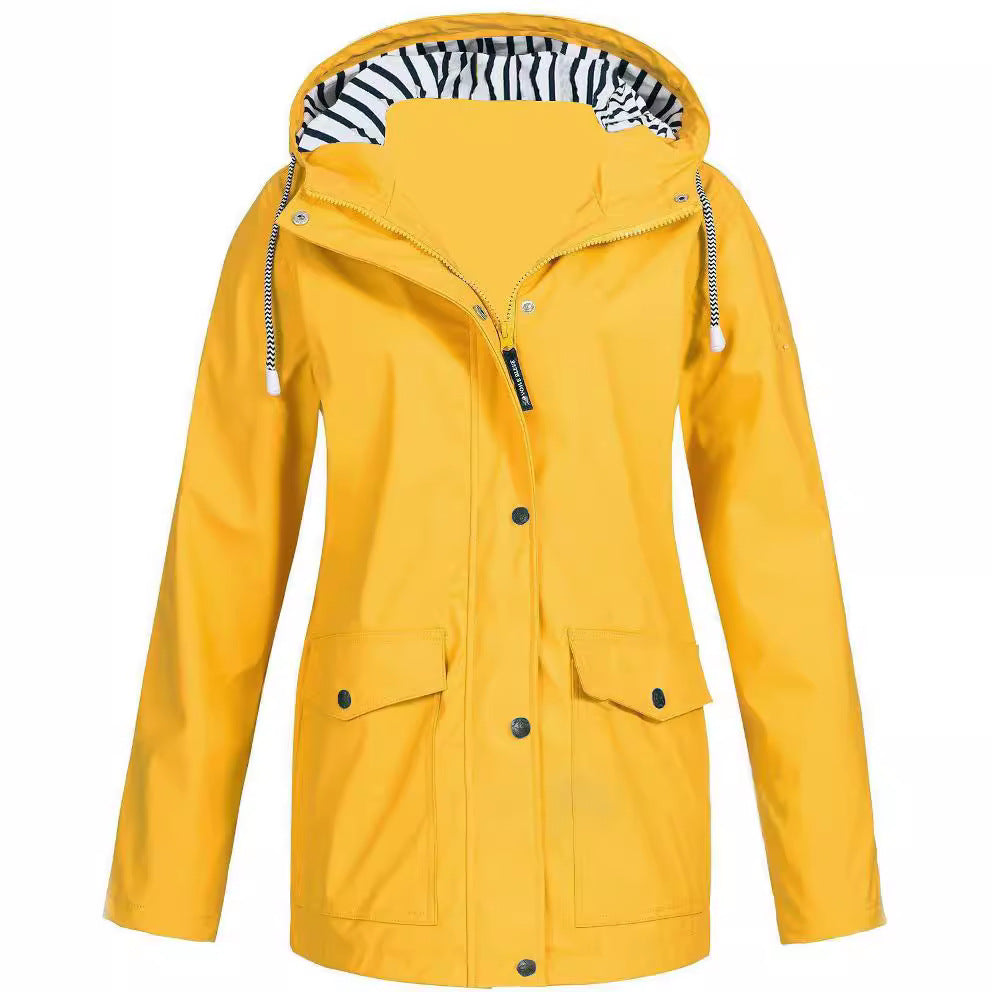 Damen nan wasserdichter Parka mit Kapuze, Kordelzug und aufgesetzten Taschen