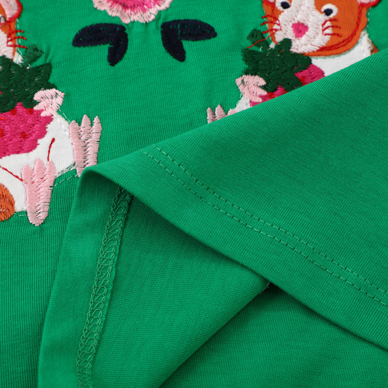 Mädchen Langarm-Kleid mit bunten Tier- und Blumenstickereien