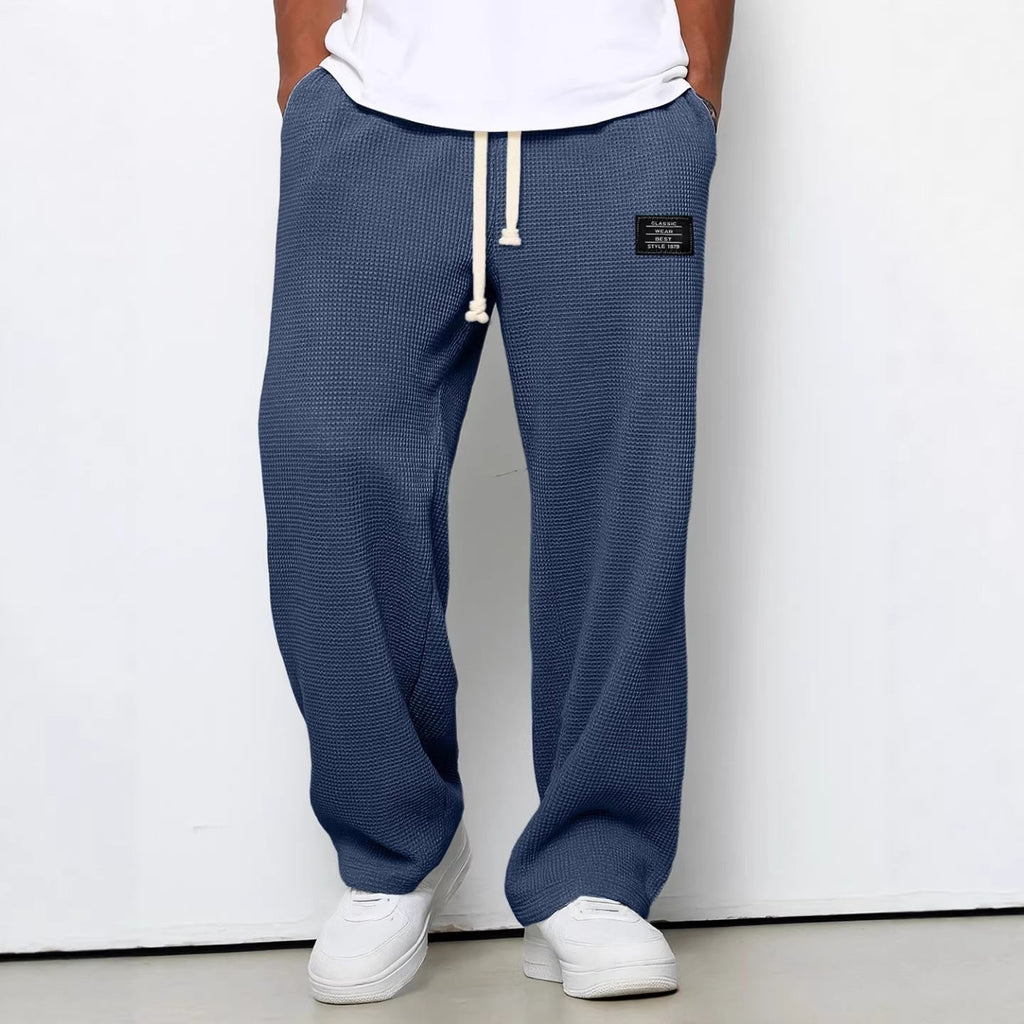 Herren nan lässige Waffelstrick Loungehose mit Kordelzug und geradem Schnitt