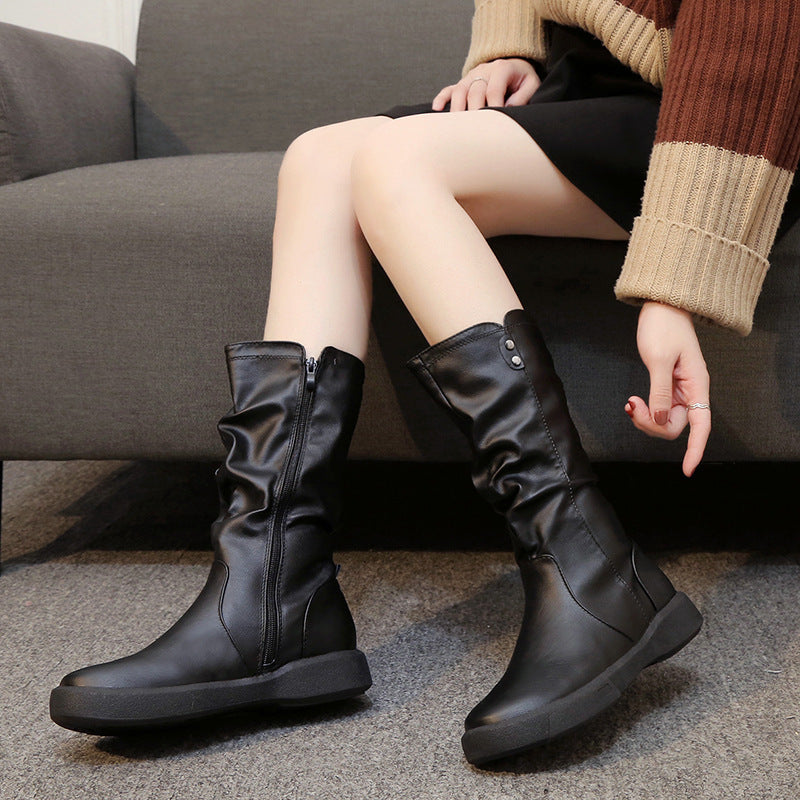Damen nan komfortabler Slouch-Stiefel mit wadenhohem Schaft weichem Kunstleder und leichter Plateau-Laufsohle