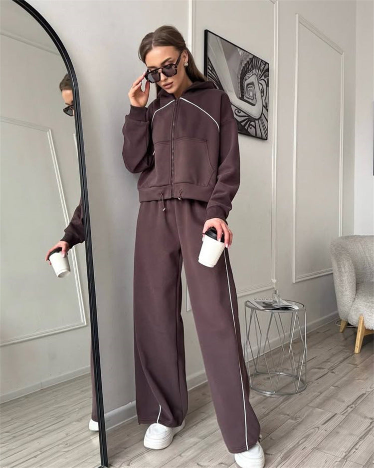Damen nan Kapuzenjacke und weite Jogginghose Set mit kontrastnähten