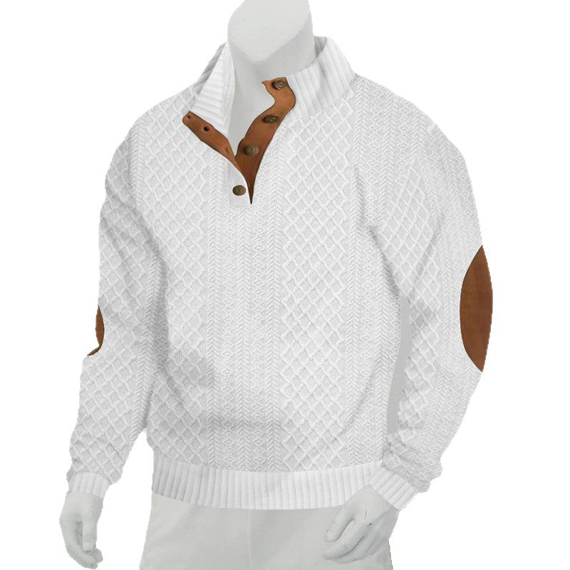 Herren nan grobstrukturierter Halfzip-Strickpullover mit kontrastreicher Knopfleiste und Ellbogenpatches