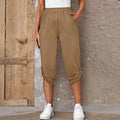 Damen nan lässige dreiviertellange Hose mit elastischem Bund, Eingrifftaschen und krempelbarem Saum