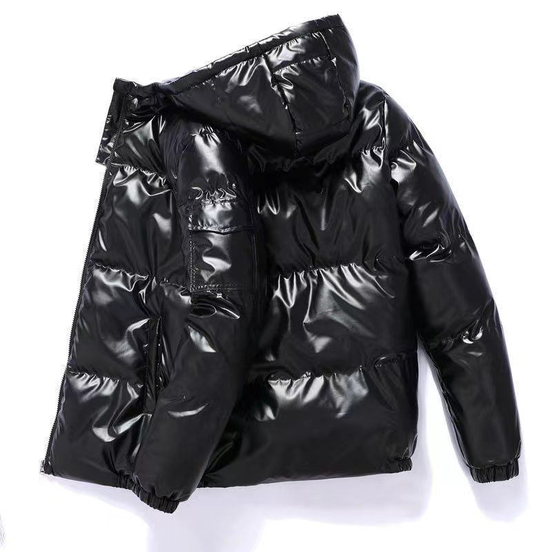 Herren nan glänzende Steppjacke mit Kapuze, wattierter Thermofütterung und wasserabweisender Lackoptik