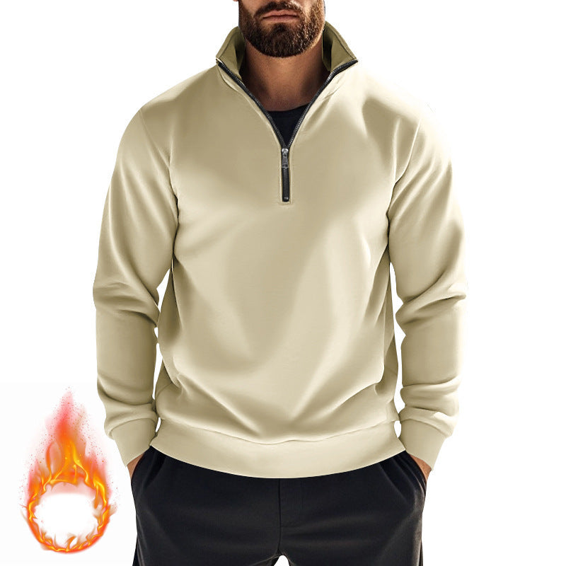 Herren nan halbhoher Reißverschluss-Sweatpullover mit Stehkragen weichem Fleecefutter und elastischen Bündchen