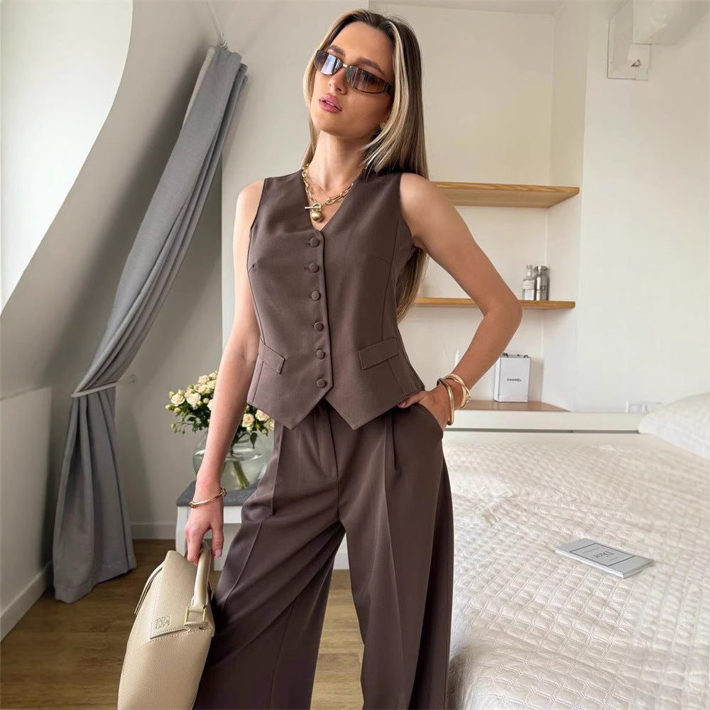 Damen elegantes 3-teiliges Anzug-Set mit ärmelloser Weste und weiten Hosen Selmira