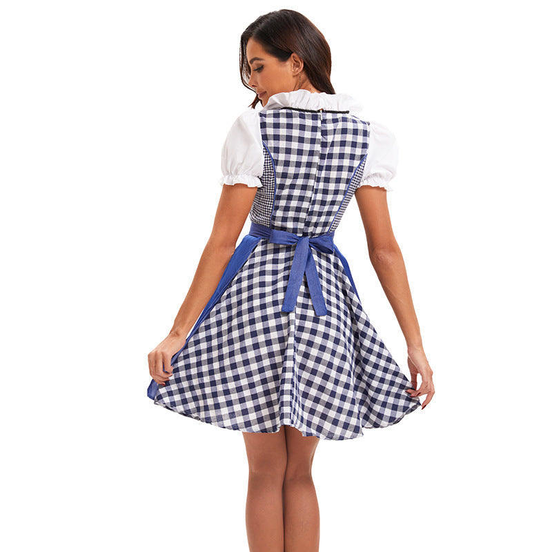 Damen nan kurzes traditionelles Dirndlkleid mit geschnürtem Mieder und Puffärmeln