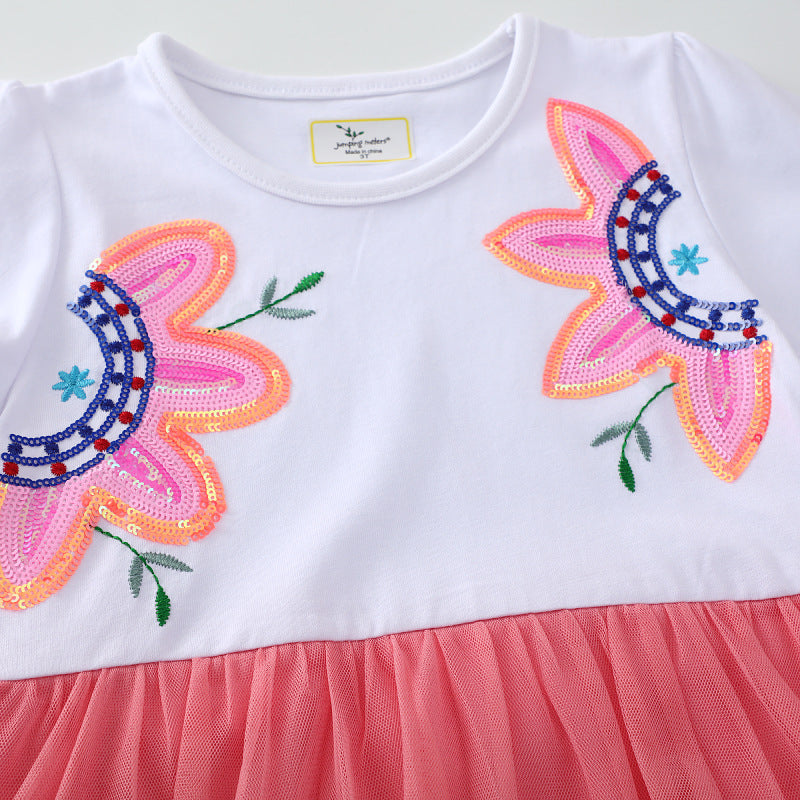 Mädchen Tüllkleid mit floralem Stickdesign