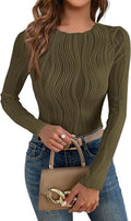 Damen nan figurbetontes Rippstrick-Longsleeve mit Wellendetail und Rundhalsausschnitt