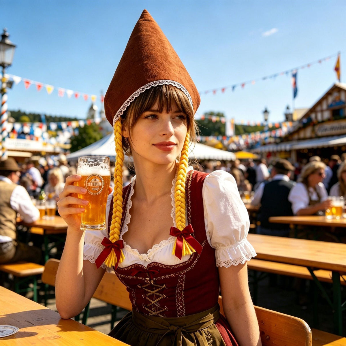 Damen nan traditionelle Trachtenhaube aus Baumwollvelours mit feinem Spitzenrand für Dirndl